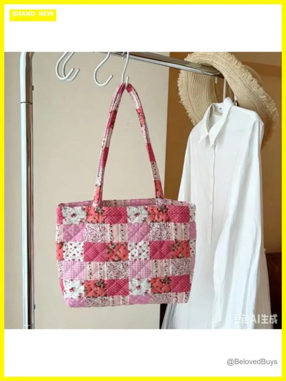 Quilted Cotton Floral Patchwork Tote Bag with Pockets